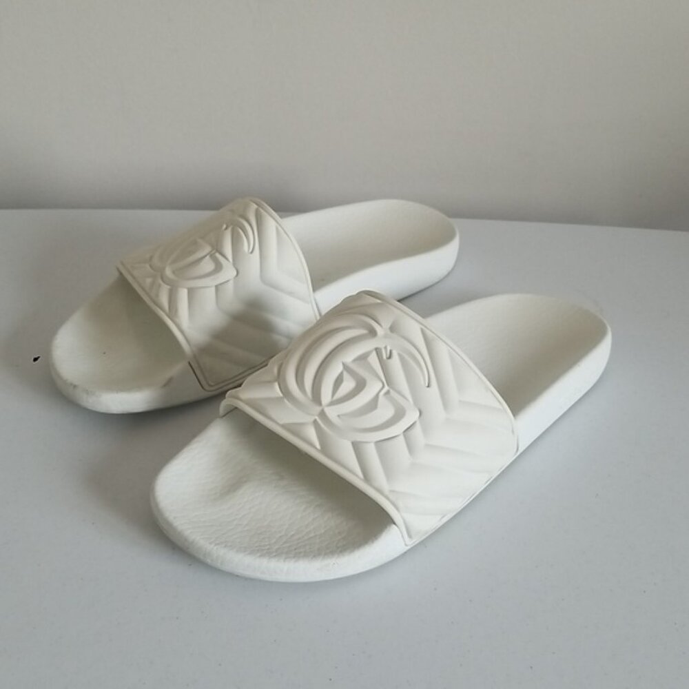 GUCCI | GG Logo Rubber Slides White Sz 10 - Picture 3 of 11